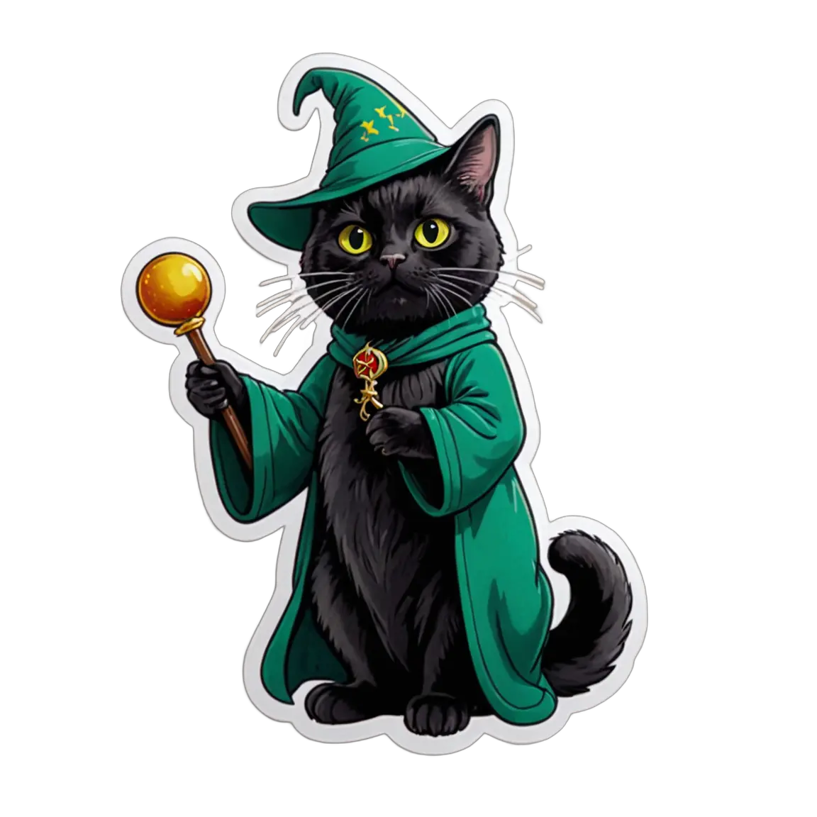 a cat dressed as a wizard, wearing green robe [WIHT REFERENCE IMAGE]