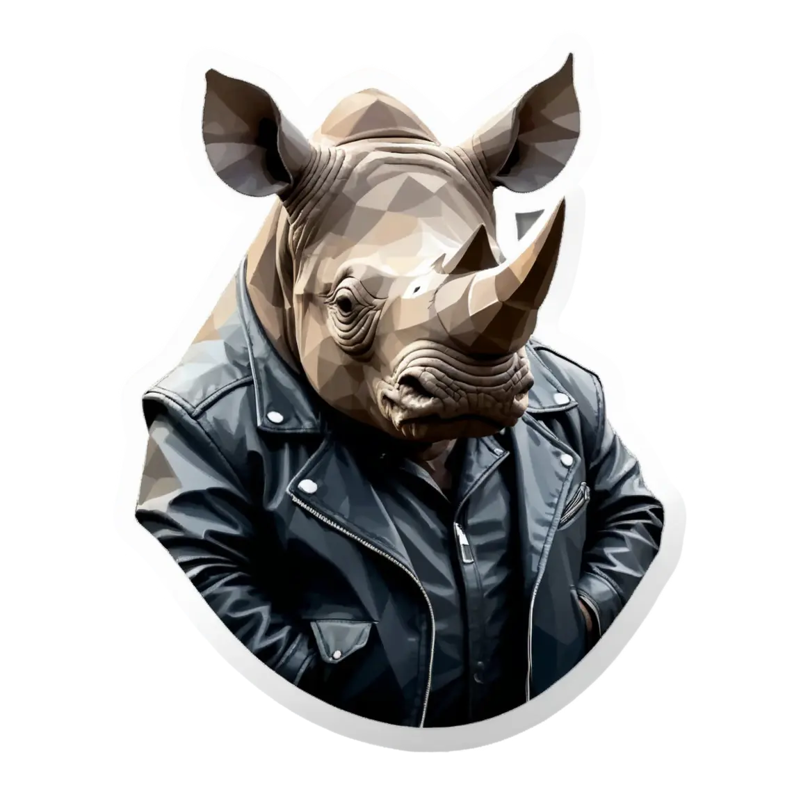a cool looking rhino wearing black leather jacket, polygonal art style