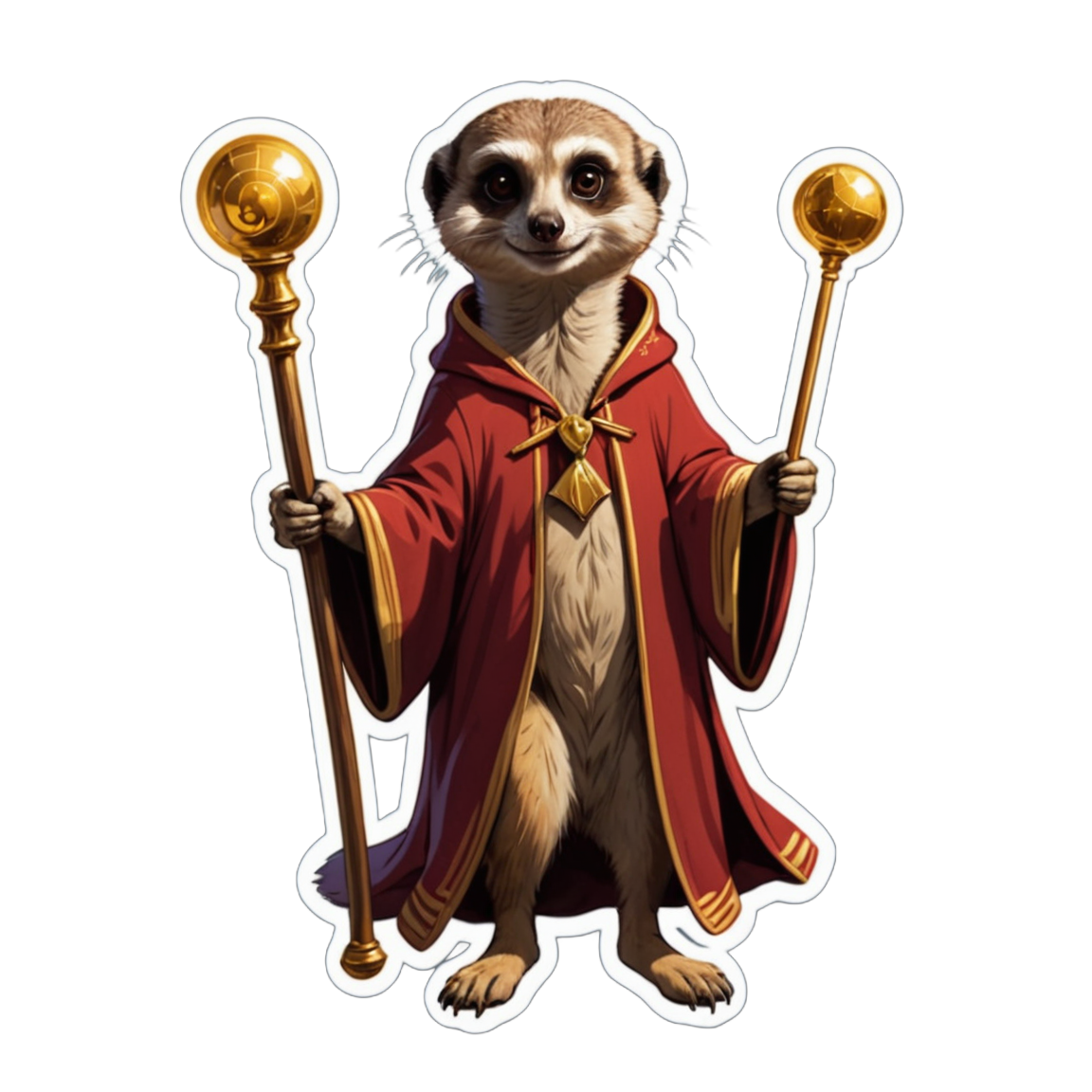 A meerkat magician with a cloak of illusions and a wand of wonder