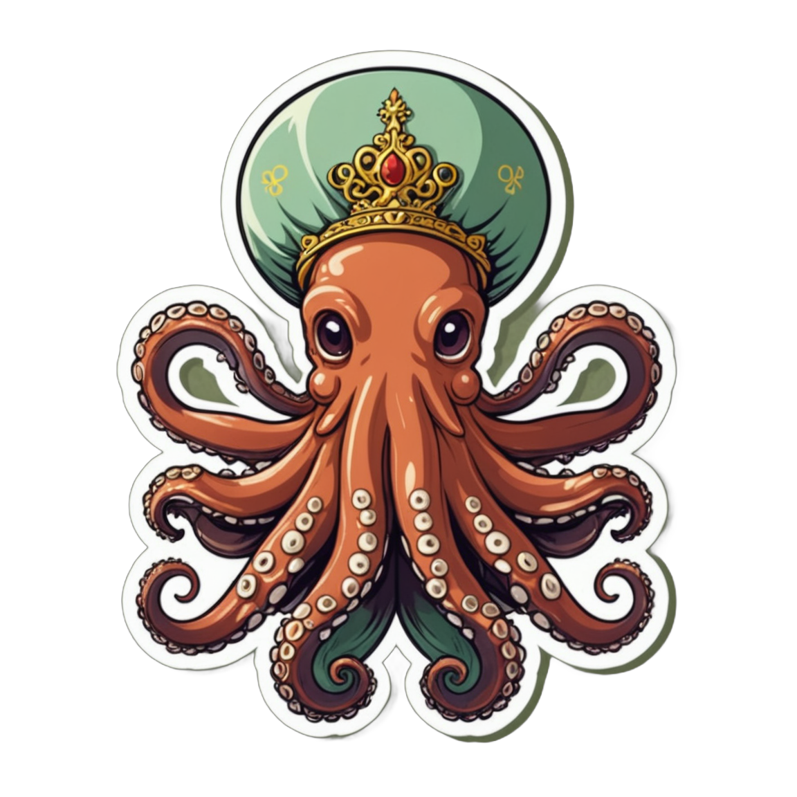 An octopus with an teal colored turban, nobility embodied in its regal tentacle gestures and ornate attire