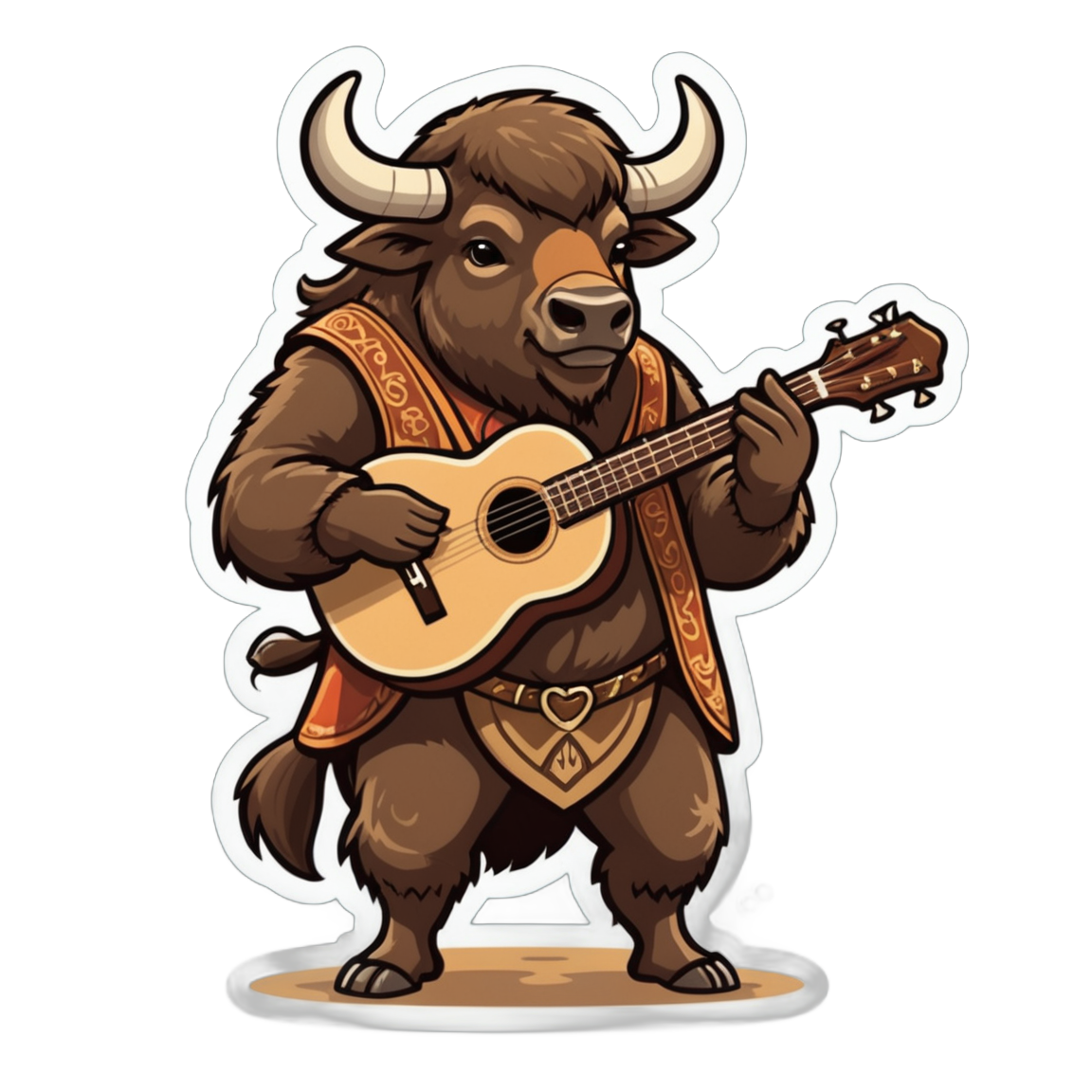 A bison as a Renaissance bard, with a guitar in hand, and a troubadour’s hat